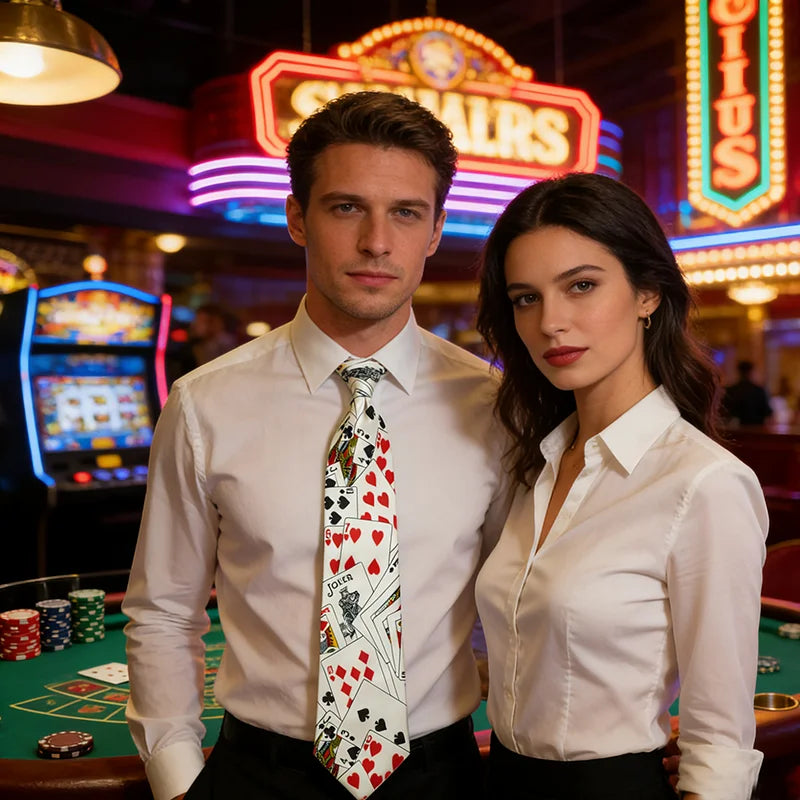 Hommes Cravates Cravate Formal Dress Cadeau Mariage Shirts Cravat Cravate Pour Homme Funny 4 inch width playing card/poker white Noir Fête