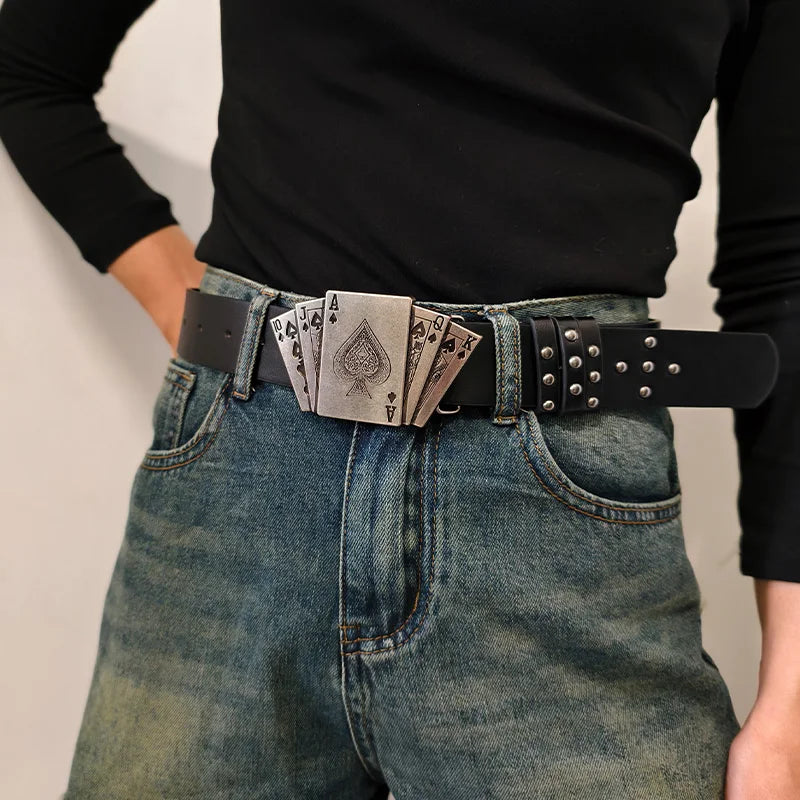 Western Noir Ceinture pour Homme et Femme Poker Rivet Ceintures Male Mode Leisure Punk Accessories wide Jeans Waistband Homme Cadeaux