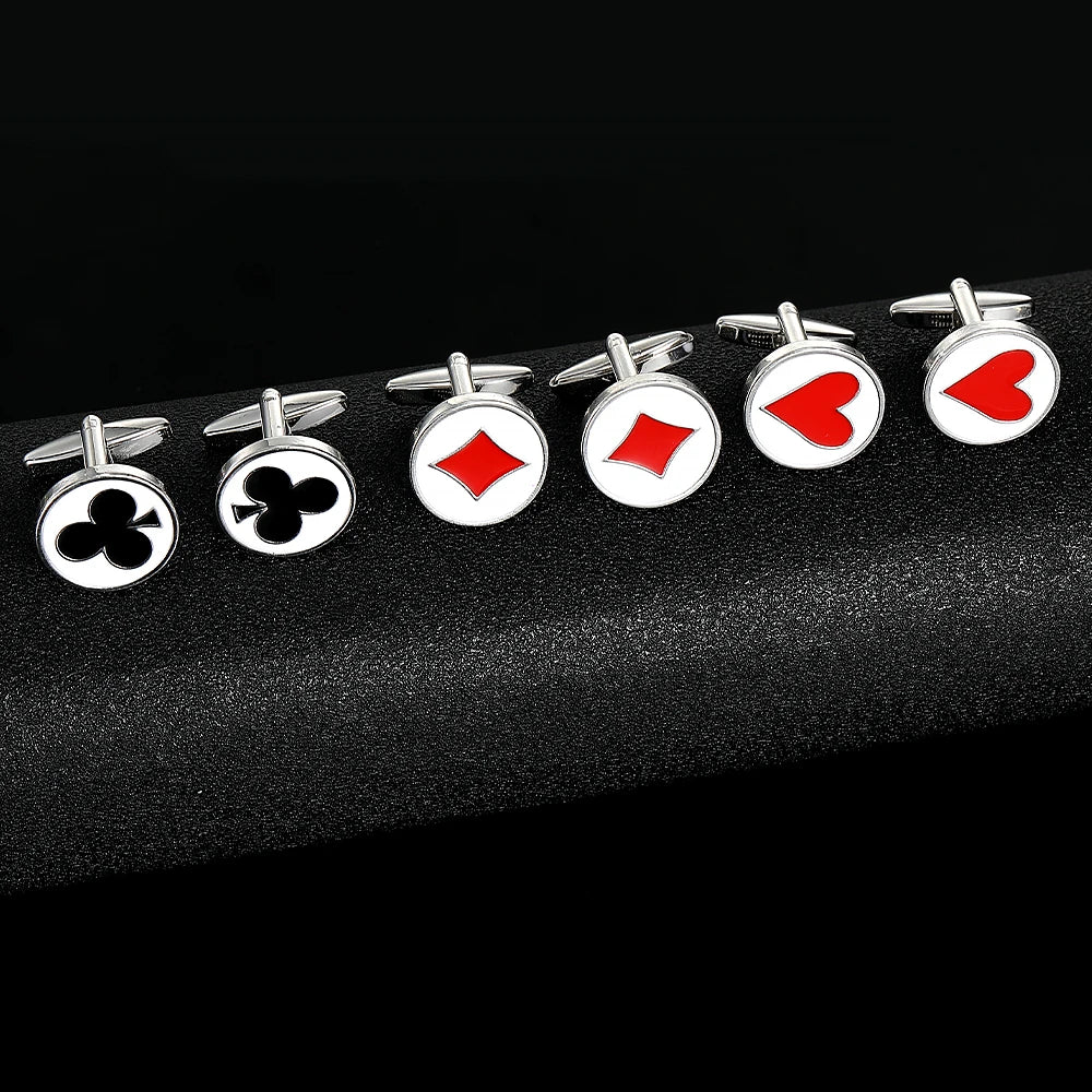 Classic Poker Spade Heart Diamond Club Design Mens Cufflinks Playing Card Chip Pattern Sleeve Button