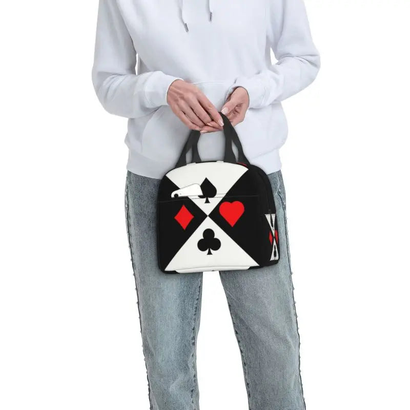 Poker Four Suits Portable Lunch Box Étanche Card Game Players Cooler Thermal Food Insulated Lunch Bag School Children Student