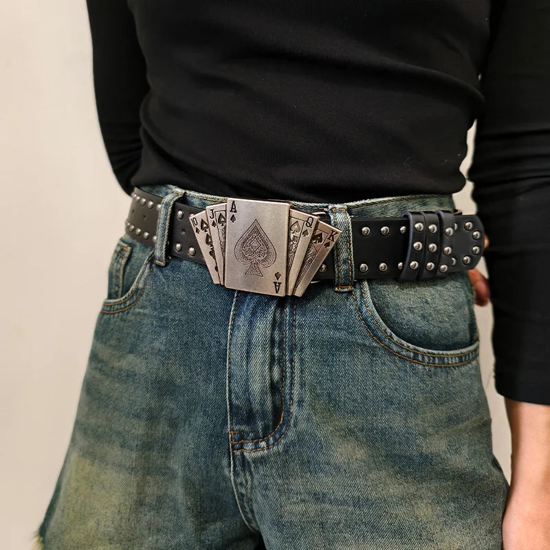 Western Noir Ceinture pour Homme et Femme Poker Rivet Ceintures Male Mode Leisure Punk Accessories wide Jeans Waistband Homme Cadeaux
