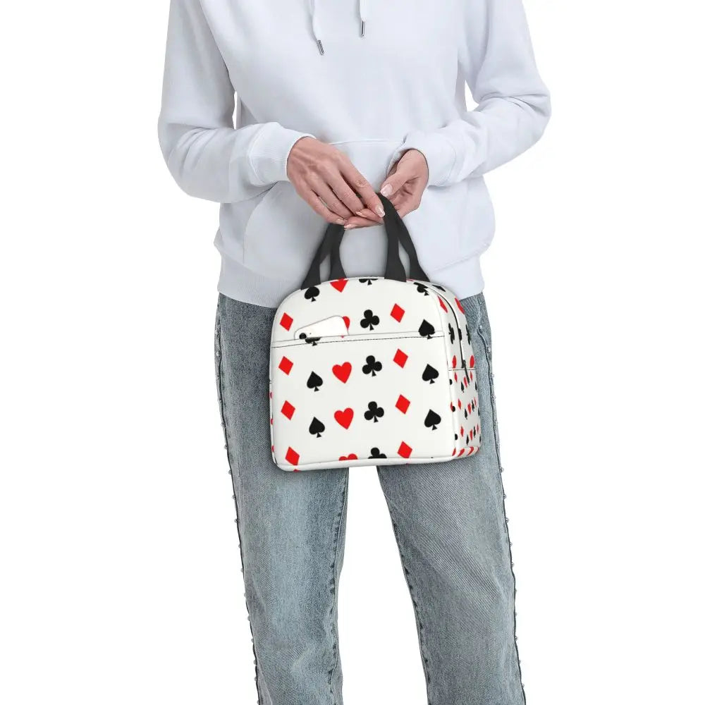 Poker Four Suits Portable Lunch Box Étanche Card Game Players Cooler Thermal Food Insulated Lunch Bag School Children Student