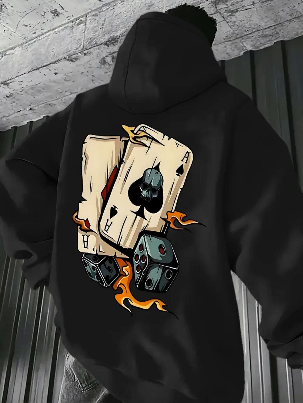 European and American men's new autumn fashion poker dice print comfortable and soft hooded sweatshirt outdoor street top