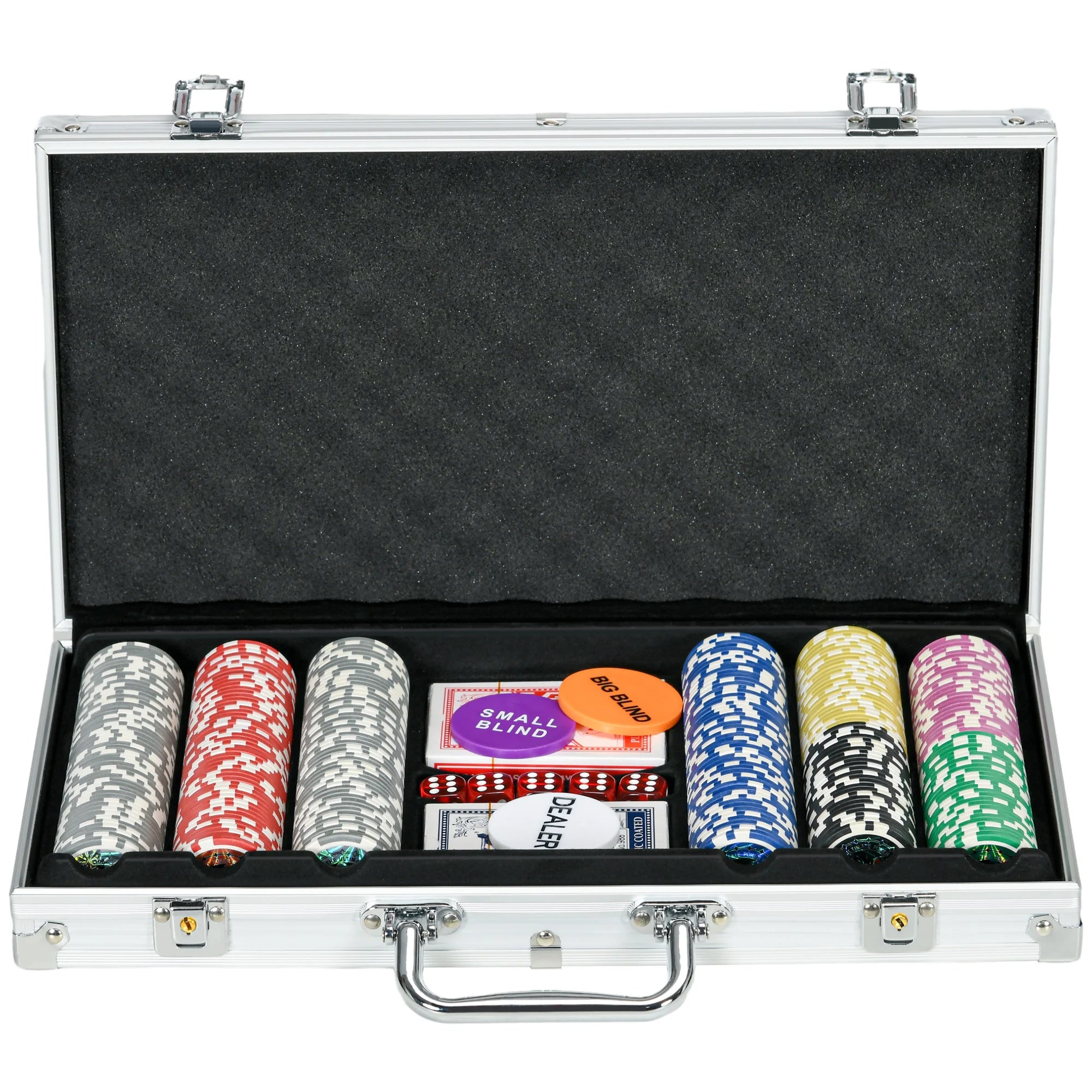 SPORTNOW Poker briefcase complete, lock, Poker box with 5 dice 2 set of cards 3 buttons 1 Carpet in