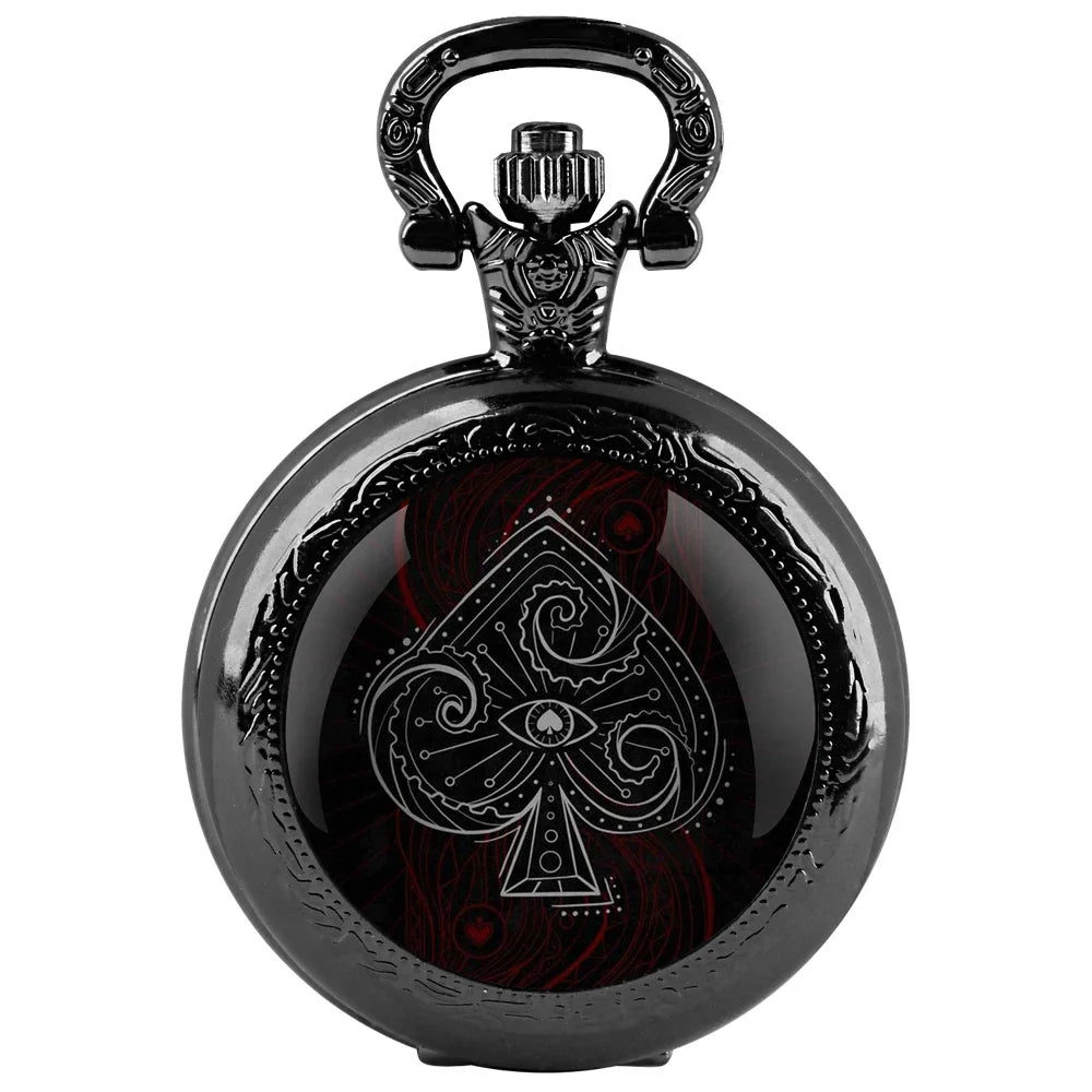 Poker Glass Dome Pocket Watch Arabic Numeral Dial Vintage Men Women Necklace Pendant Creative Clock Gift Reloj De Bolsillo