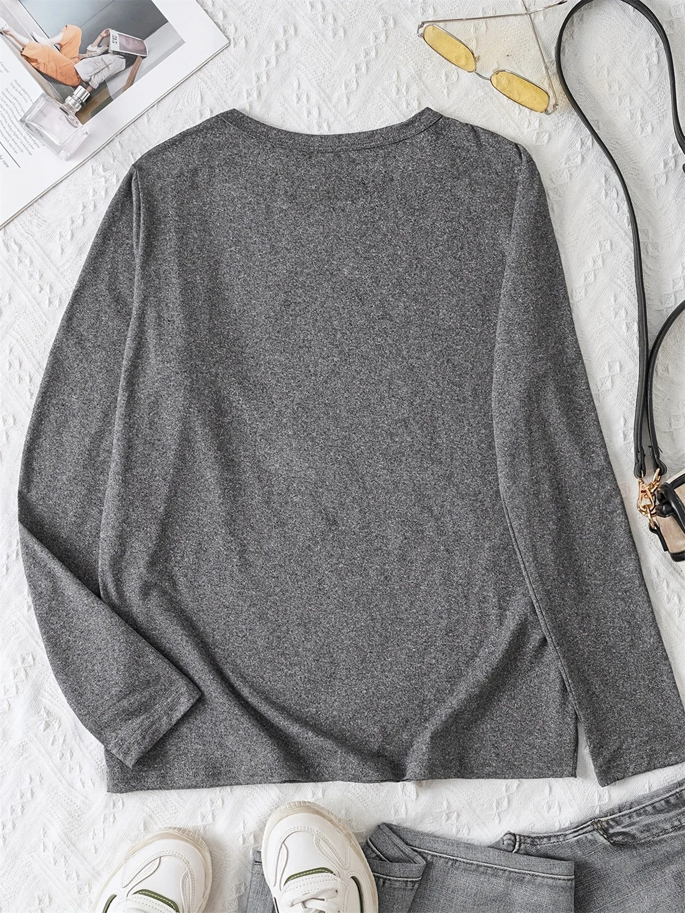 100% pure cotton women's spring and autumn comfortable casual long sleeved poker card Q queen pattern printed round neck T-shirt