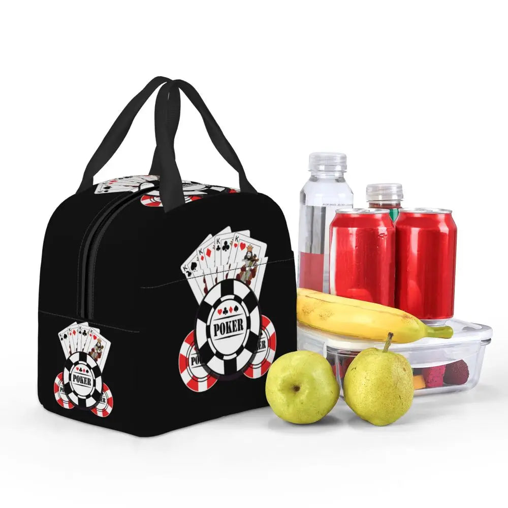 Poker Four Suits Portable Lunch Box Étanche Card Game Players Cooler Thermal Food Insulated Lunch Bag School Children Student