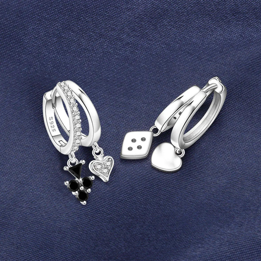 Hot Sale 925 Sterling Silver Hoop Earrings, Creative Playing Card Design High Quality Fashion Party Daily Women Jewelry Gifts