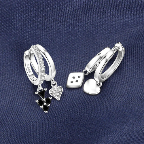Boucles d'Oreilles Poker Argent 925 — Créoles Carte à Jouer Femme | Bijou Joueur
