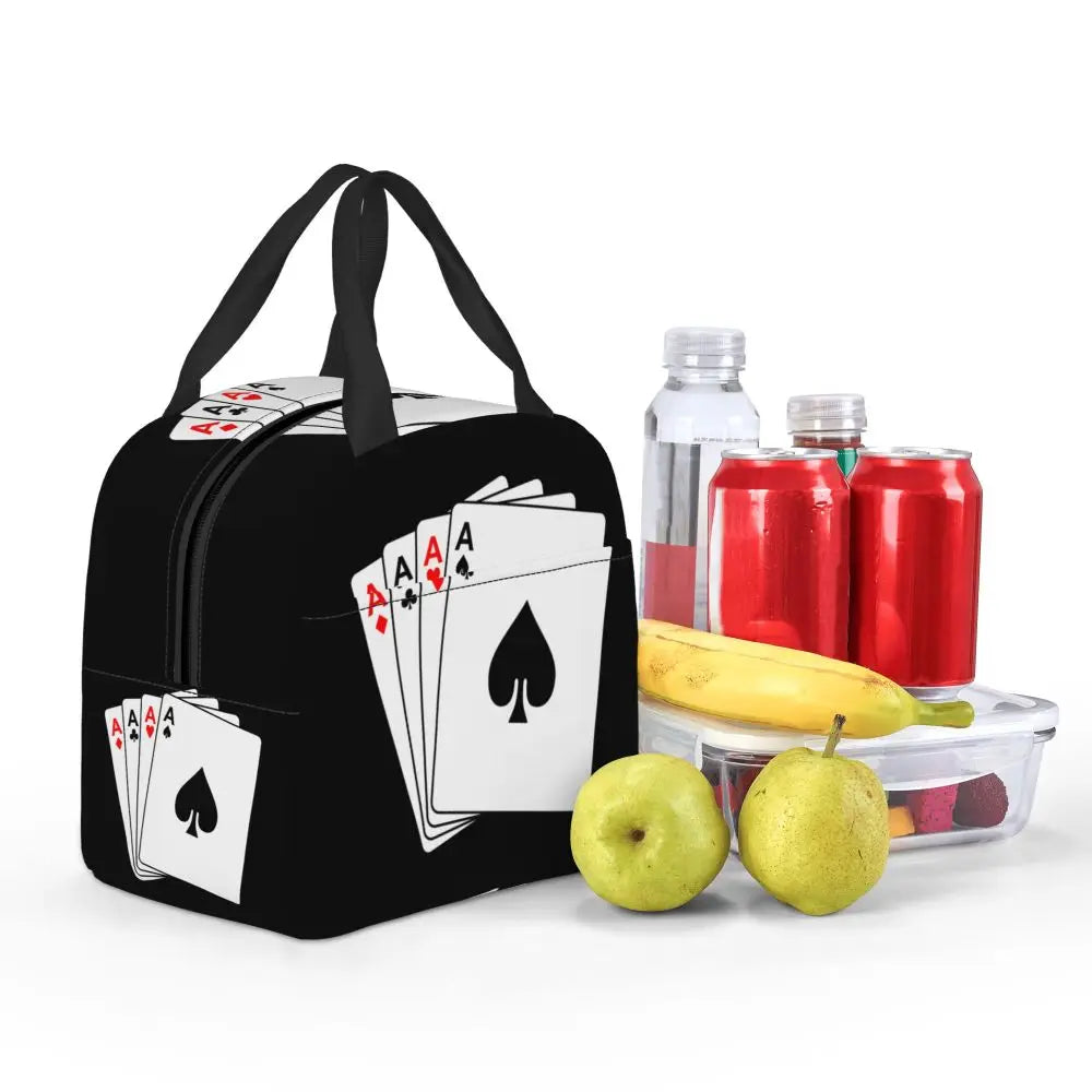 Poker Four Suits Portable Lunch Box Étanche Card Game Players Cooler Thermal Food Insulated Lunch Bag School Children Student