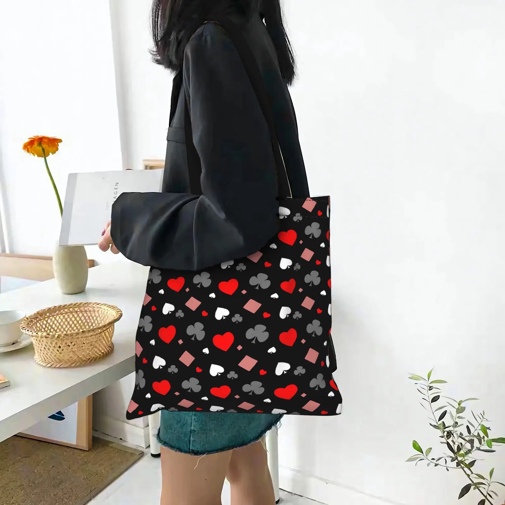 Fashionable Tote Bag - Grand Format Cartes à Jouer Style Toile Sac Foldable Chic Cadeaux