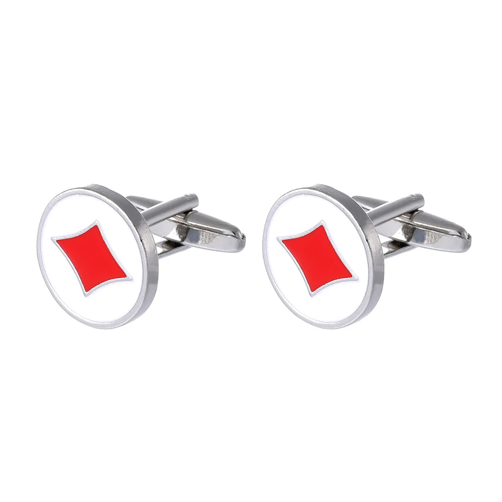 Classic Poker Spade Heart Diamond Club Design Mens Cufflinks Playing Card Chip Pattern Sleeve Button