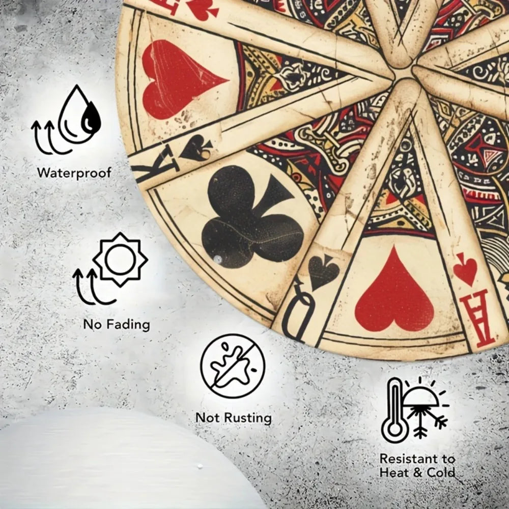 Vintage As Poker Aluminium Wreath Panneau - UV & Scratch Resistant, Round Decor pour Home Man Cave Cafe