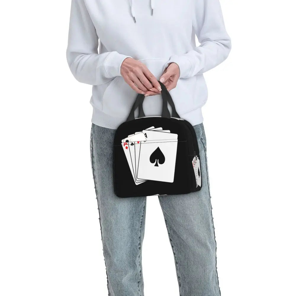 Poker Four Suits Portable Lunch Box Étanche Card Game Players Cooler Thermal Food Insulated Lunch Bag School Children Student