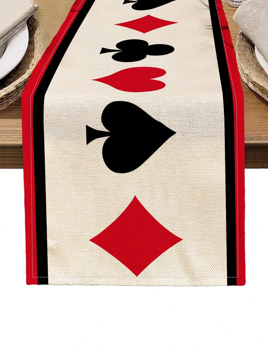 1pc Casino Nuit Carte à Jouer Suits Table Chemin de Table - Lin 2D Impressioned Decor pour Dining Table, Kitchen, Poker Fête & Jeu Nuit Gi