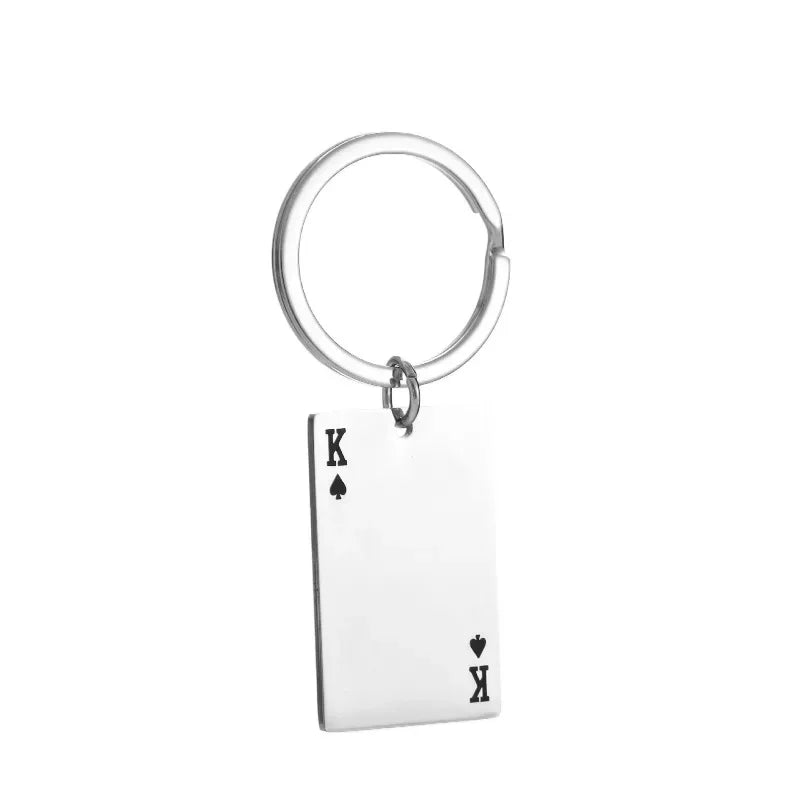 Trendy Playing Card Keychain Classic Stainless Steel Spades Heart Ace Poker Pendant with Key Holder for Men Backpack Accessories
