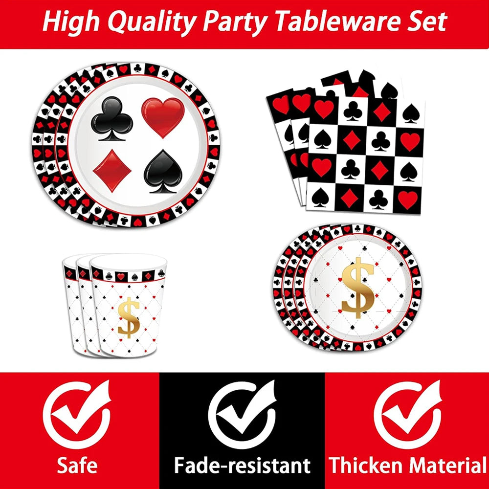 Casino Poker Card Party Disposable Tableware Paper Plates Cups Napkins Casino Night Las Vegas Birthday Party Decoration Supplies