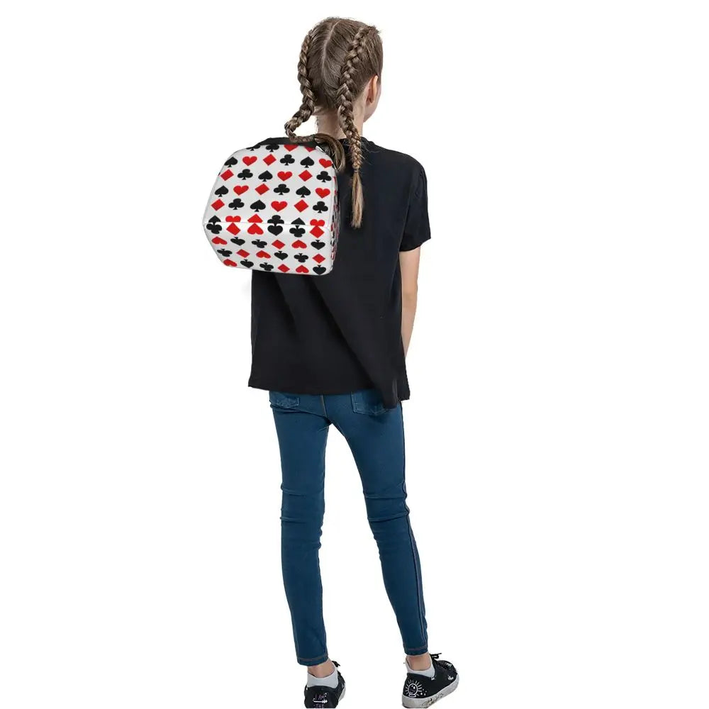 Poker Four Suits Portable Lunch Box Étanche Card Game Players Cooler Thermal Food Insulated Lunch Bag School Children Student