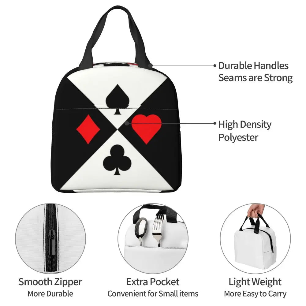Poker Four Suits Portable Lunch Box Étanche Card Game Players Cooler Thermal Food Insulated Lunch Bag School Children Student