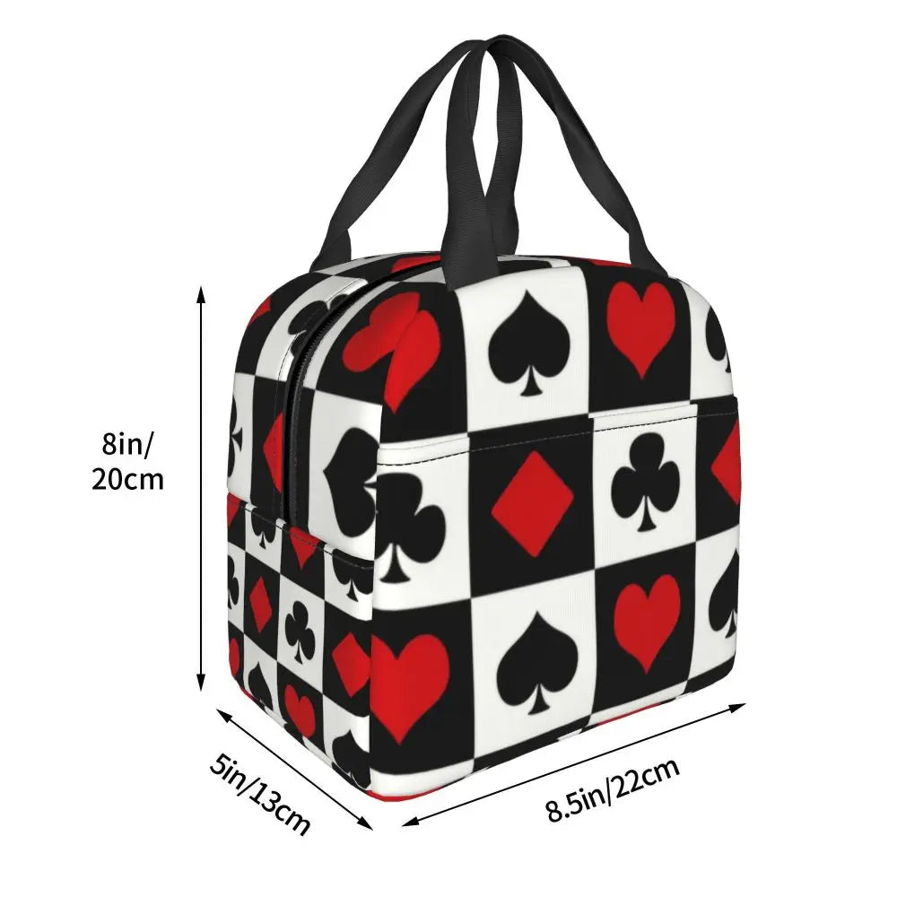Poker Four Suits Portable Lunch Box Étanche Card Game Players Cooler Thermal Food Insulated Lunch Bag School Children Student