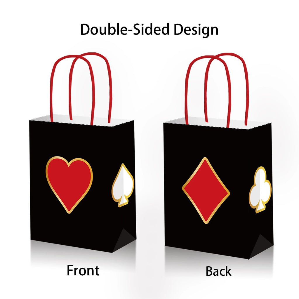 6/12/24/32pcs Casino Theme Favor Sacs avec Hand-Held Las Vegas Fête Candy Cadeau Sacs Casino Poker Fête Accessoires 6.3×3.15×8.27in