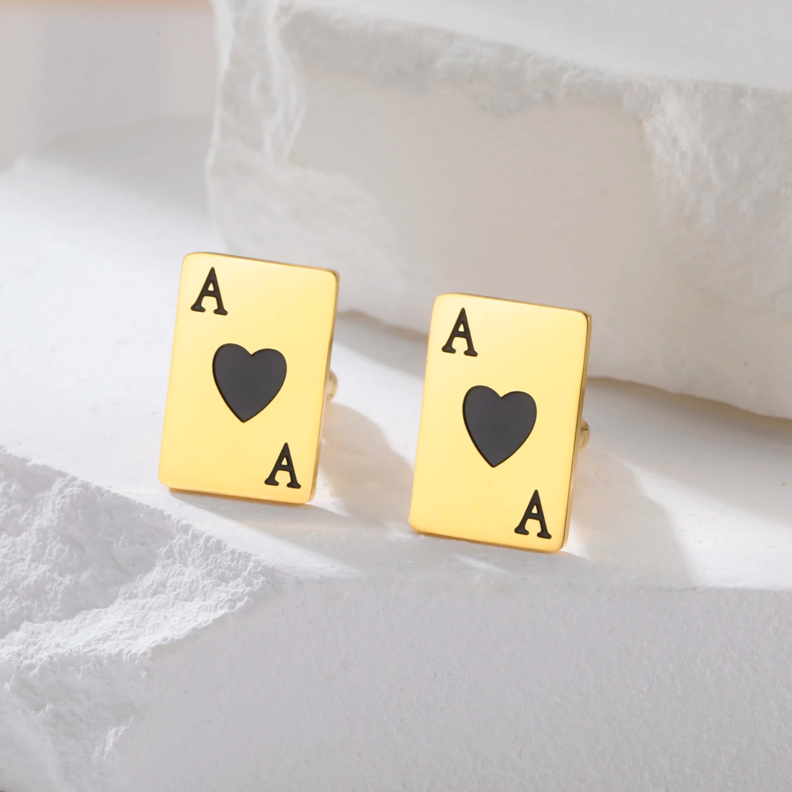 Amaxer Poker Cards Cartoon Red Heart Cufflinks for Women Men Stainless Steel Perfect Jewelry Gifts