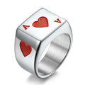 Poker Ring Men Spade Rings Stainless Steel Jewelry Lucky Ring with Black Ace of Spades Poker Card