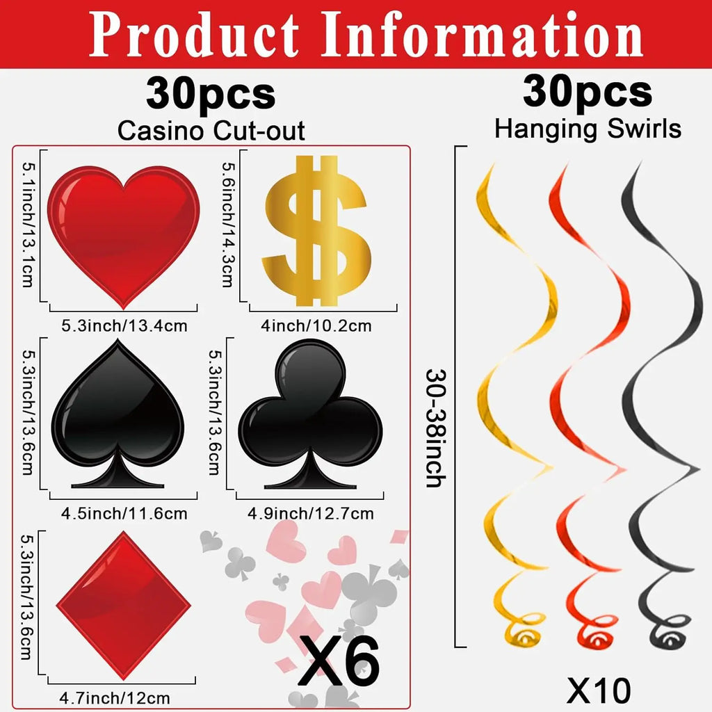 Casino Theme Party Decorations Las Vegas Hanging Swirl Red Black Poker Paper Cutouts Party Ceiling pour Casino Night Supplies