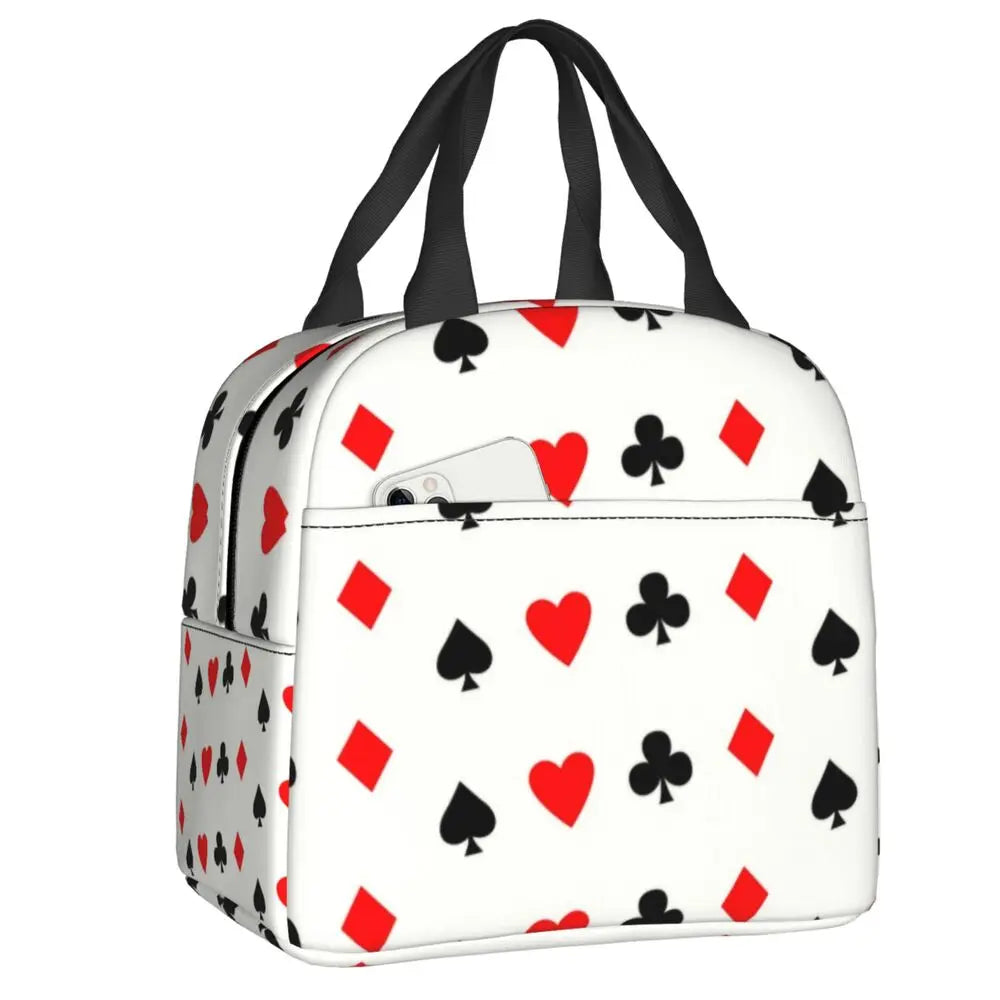 Poker Four Suits Portable Lunch Box Étanche Card Game Players Cooler Thermal Food Insulated Lunch Bag School Children Student
