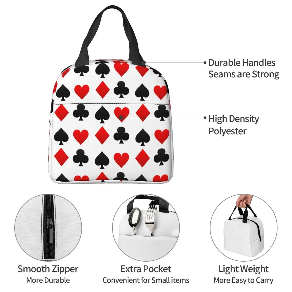 Poker Four Suits Portable Lunch Box Étanche Card Game Players Cooler Thermal Food Insulated Lunch Bag School Children Student