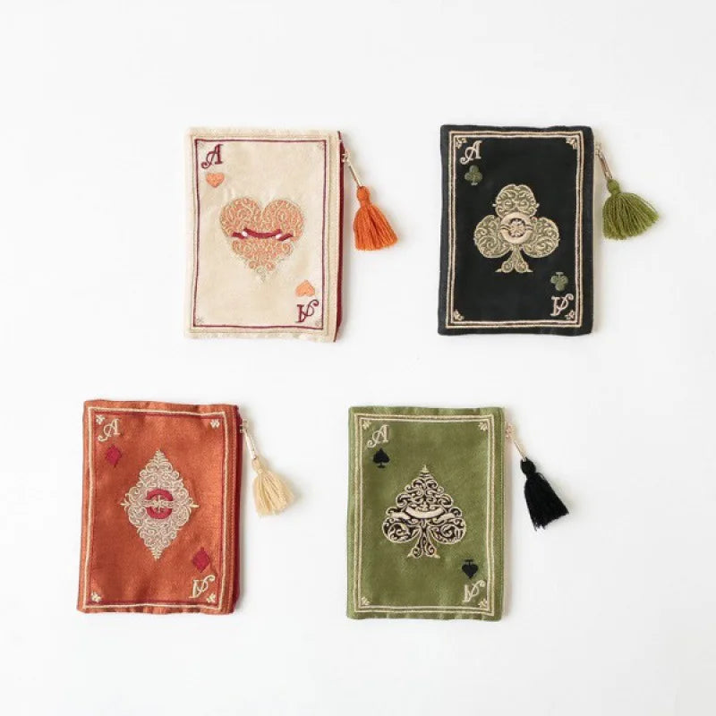 Mode Hand Embroidered Poker Card Patterns Portefeuille Pour Lady National Embrodered Small Pocket