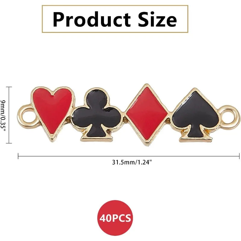 40pcs Playing Card Sign Links Alloy Enamel Connector Charms Poker Connector pour DIY Necklace Bracelet Earring Jewelry Making