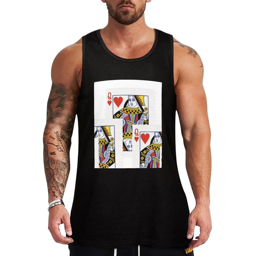 #2 DECORATIVE RED QUEEN OF HEARTS PLAYING CARDS ART, Tank Top Casual Daily Tank Top Lightweight Basic Sleeveless