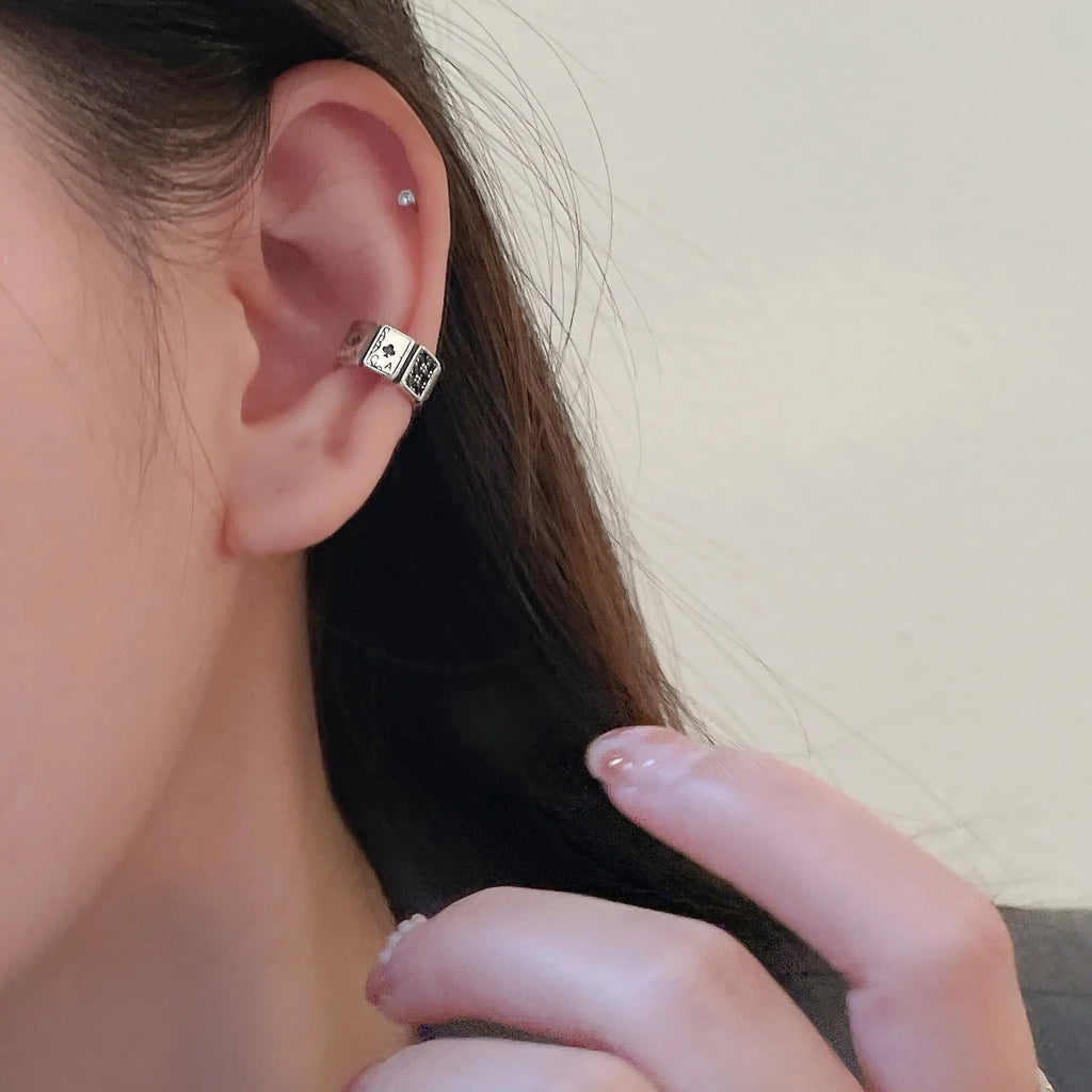 PANJBJ 925 Sterling Silver Poker Shape Ear Clip for Women Zircon Matte Design Punk HipHop Cool Jewelry Gift Dropshipping
