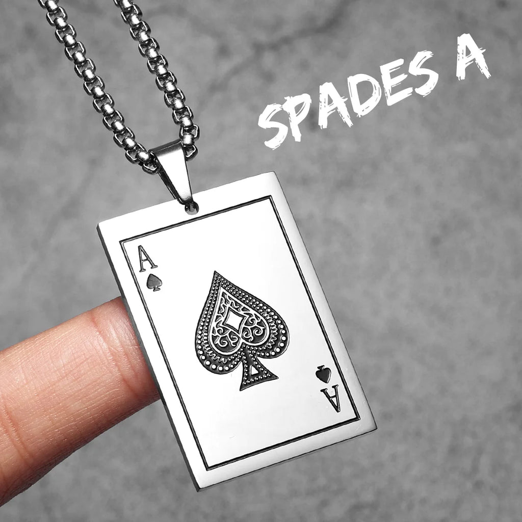 Spade King Skull Poker Stainless Steel Men Necklaces Pendants Chain Punk for Boyfriend Male Jewelry Creativity Gift Wholesale