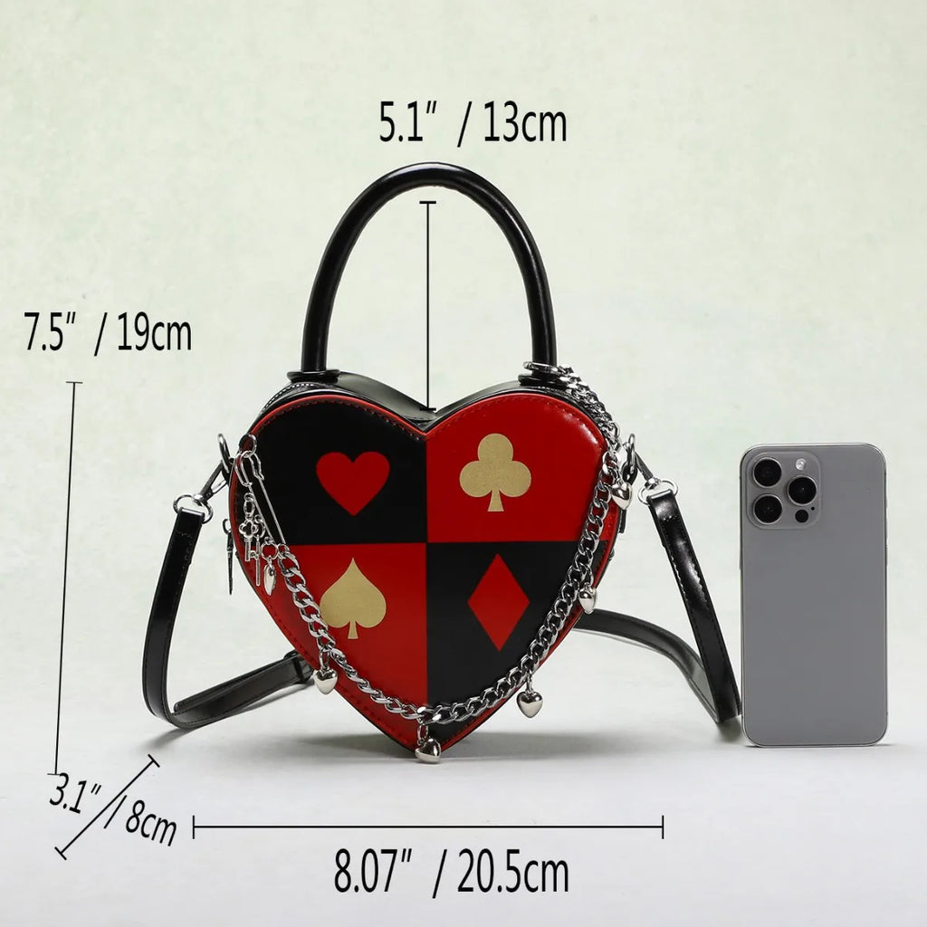 Femme Shoudler Sac Femme's Creative Poker Impressioned Chain Heart Shaped Sac Love Handheld Bandoulière Sacs Drop Shipping