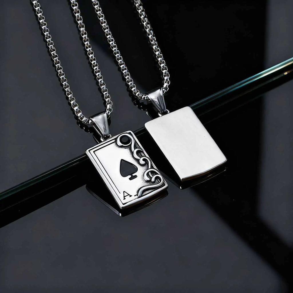 Retro Stainless Steel Poker Spades 'A' Pendant Necklace For Women Men Fashion Jewelry Classic Party Gaming Theme