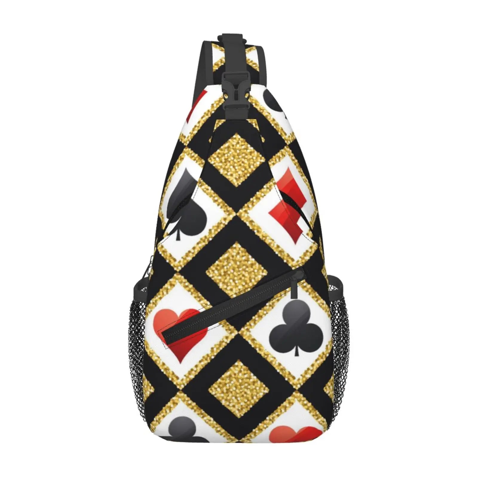 Golden Alice in Wonderland Poker Red Black Print Sling Chest Crossbody Bag Men Casual Shoulder Backpack for Travel Cycling