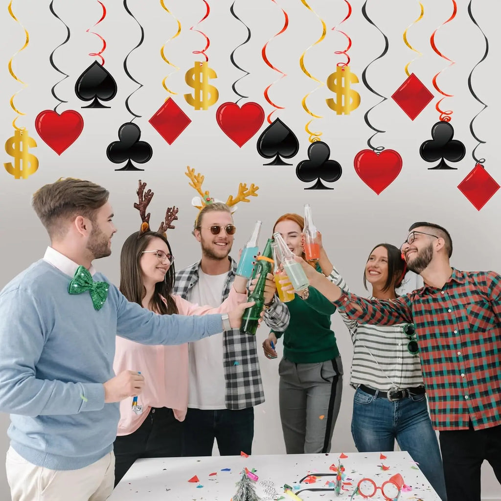 Casino Theme Party Decorations Las Vegas Hanging Swirl Red Black Poker Paper Cutouts Party Ceiling pour Casino Night Supplies