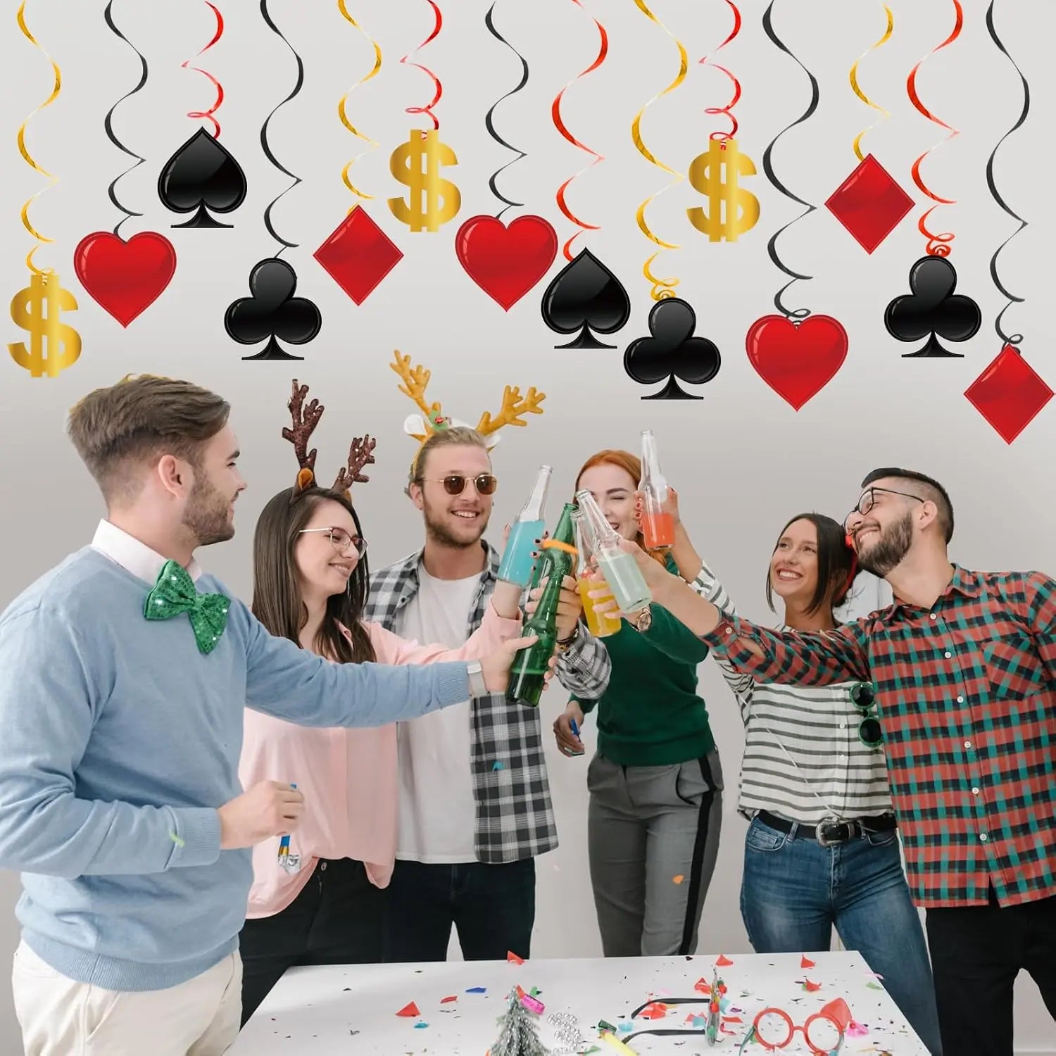 Casino Theme Party Decorations Las Vegas Hanging Swirl Red Black Poker Paper Cutouts Party Ceiling pour Casino Night Supplies
