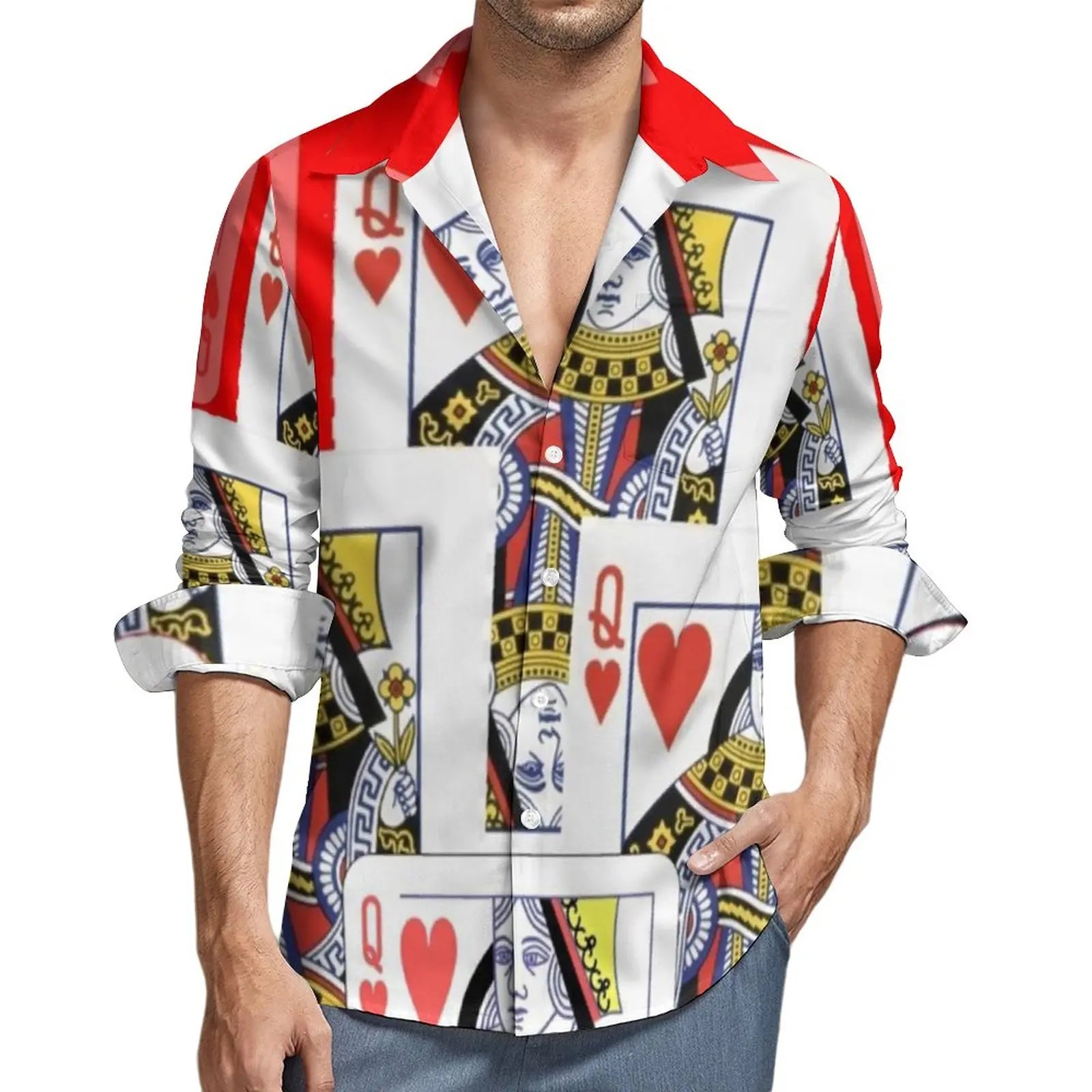 Poker Symbols Casual Shirts Male Playing Card Suits Shirt Long Sleeve Trending Funny Blouses Spring Graphic Clothing Plus Size