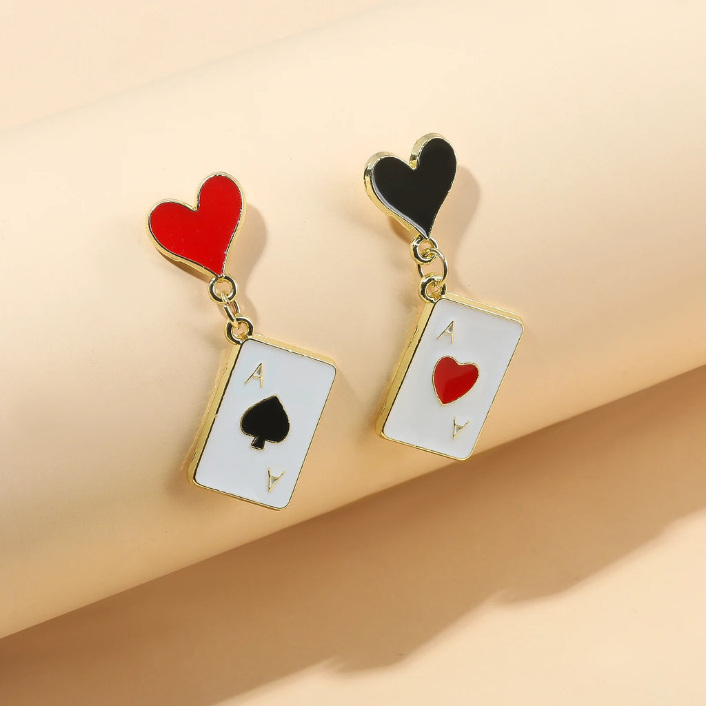 Alice In Wonderland Playing Card Earrings Women Funny Clock Poker Card Drop Earrings Hearts And Spades Playing Cards Earrings