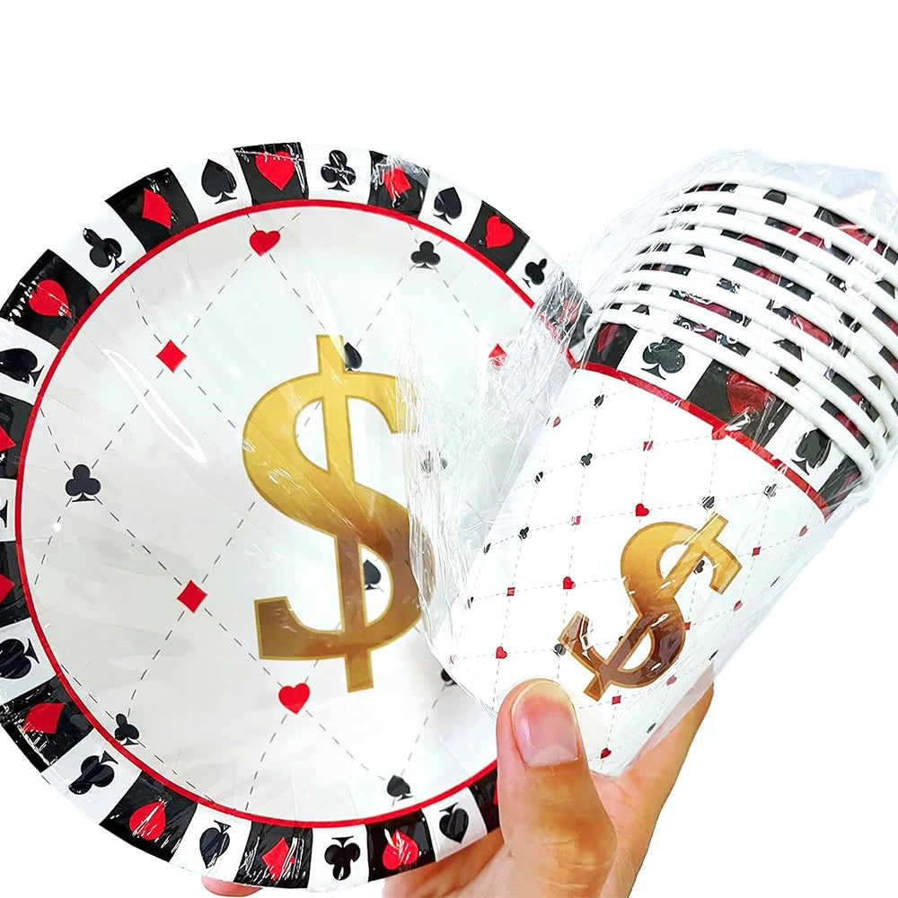 Casino Poker Card Party Disposable Tableware Paper Plates Cups Napkins Casino Night Las Vegas Birthday Party Decoration Supplies