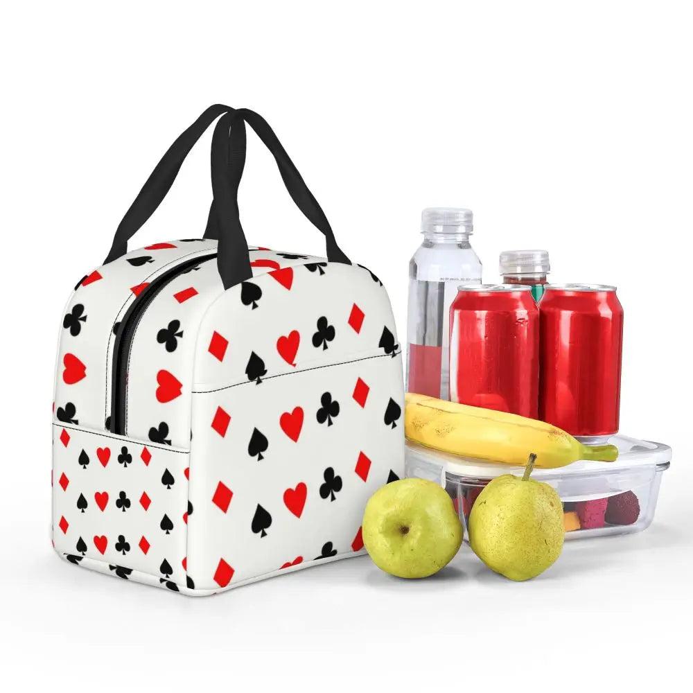 Poker Four Suits Portable Lunch Box Étanche Card Game Players Cooler Thermal Food Insulated Lunch Bag School Children Student