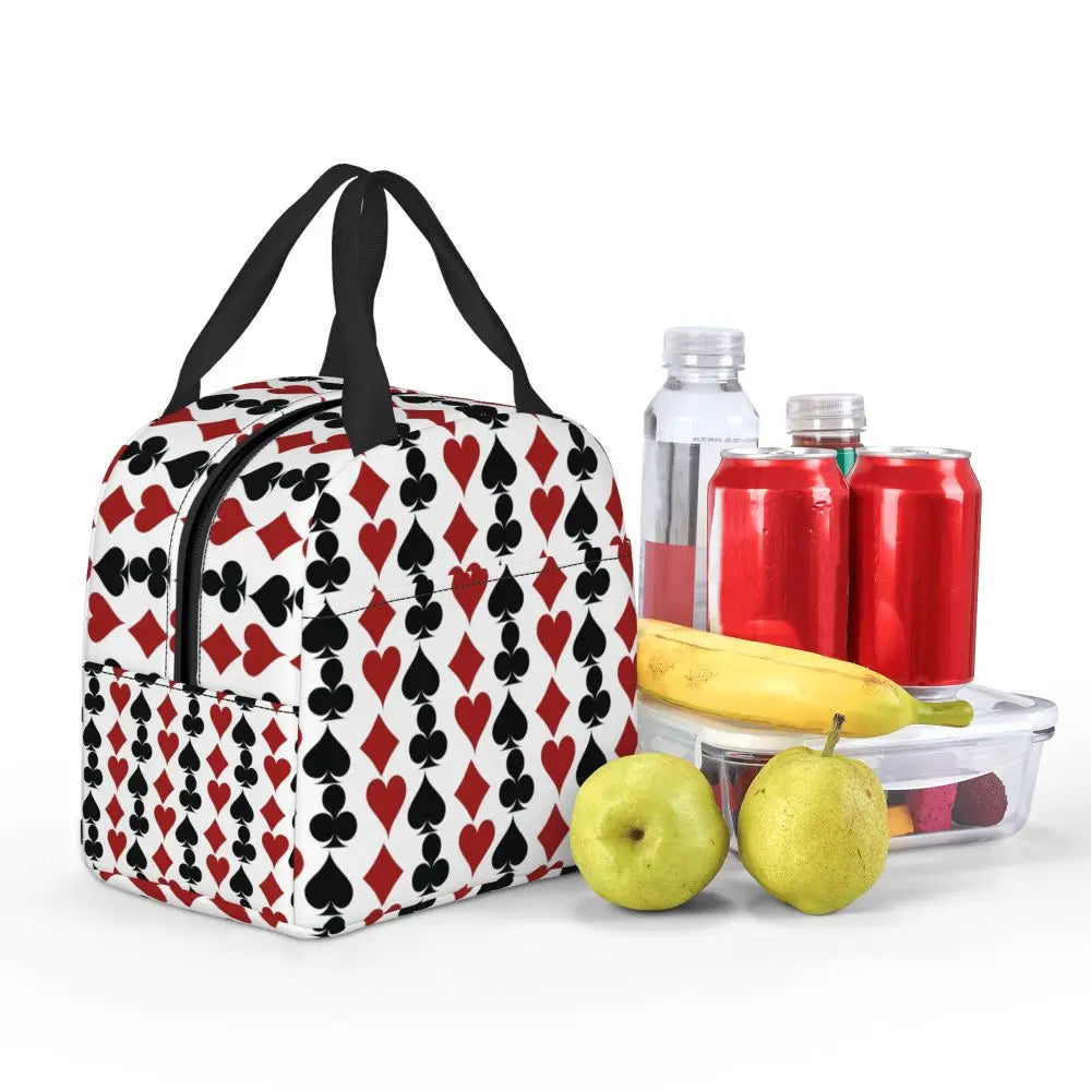 Poker Four Suits Portable Lunch Box Étanche Card Game Players Cooler Thermal Food Insulated Lunch Bag School Children Student