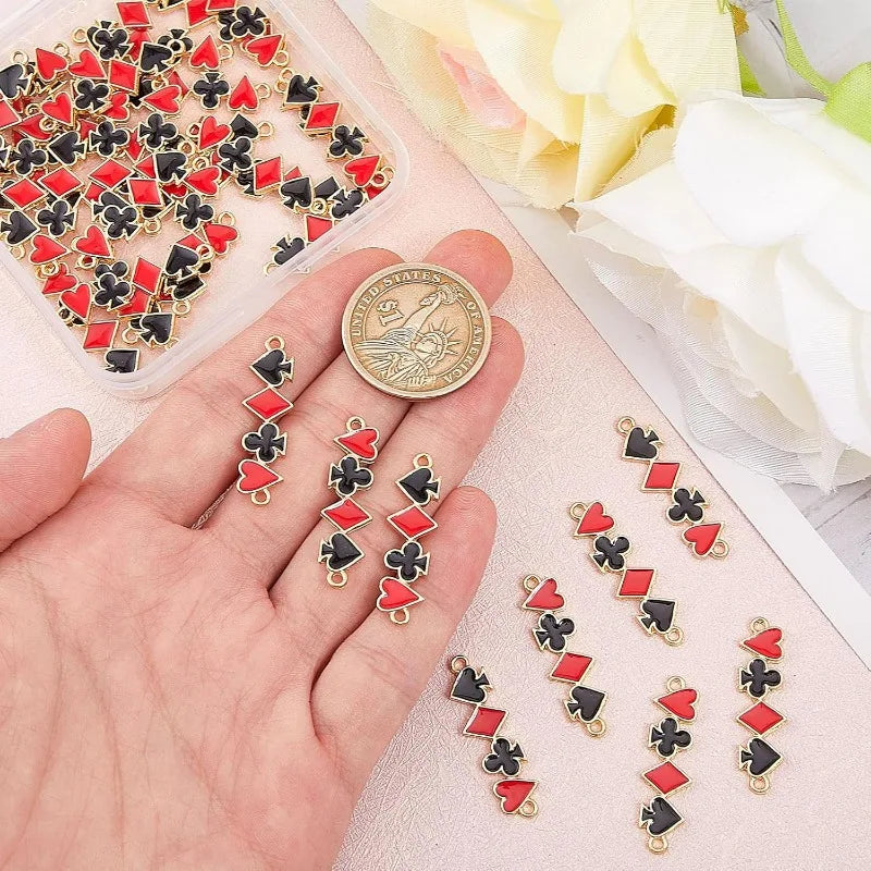 40pcs Playing Card Sign Links Alloy Enamel Connector Charms Poker Connector pour DIY Necklace Bracelet Earring Jewelry Making