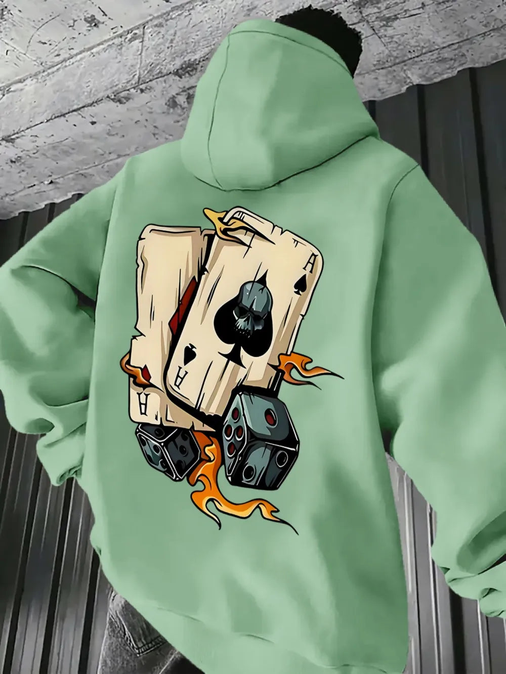 European and American men's new autumn fashion poker dice print comfortable and soft hooded sweatshirt outdoor street top