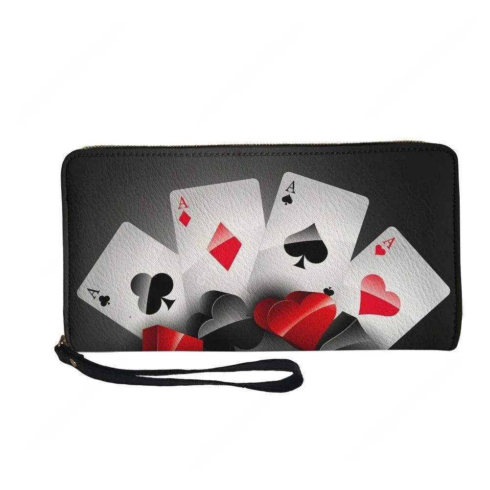 Carte à Jouer Poker 3D Impressioned Pattern Custom Portefeuille Sac à Main Hommes Femmes  Zipper Long Portefeuilles Double Impression Portable Portefeuille Cadeau Sac