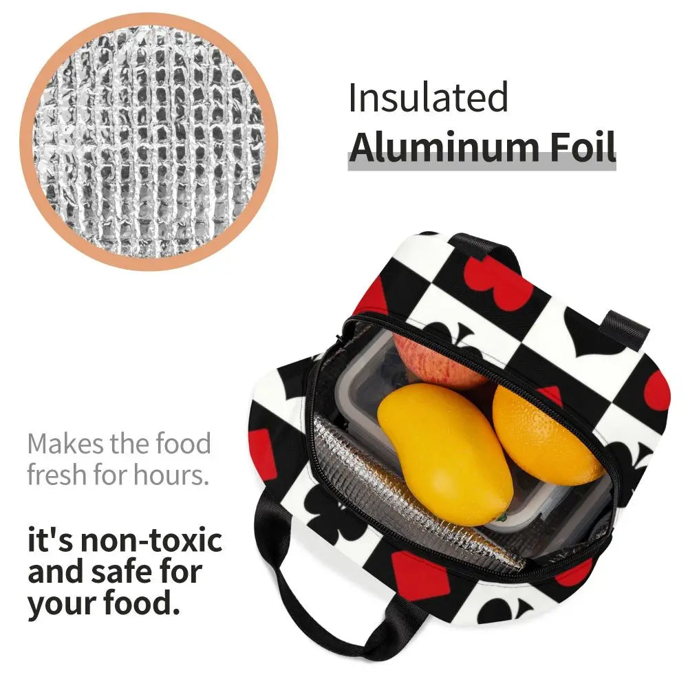 Poker Four Suits Portable Lunch Box Étanche Card Game Players Cooler Thermal Food Insulated Lunch Bag School Children Student