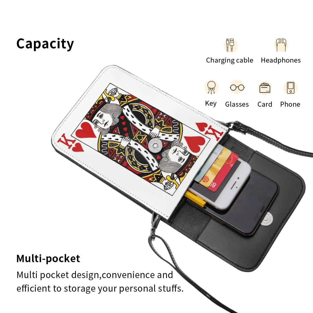 Poker Shoulder Sac KING OF HEARTS Work Leather Mobile Phone Sac Female Cadeau Vintage Sacs